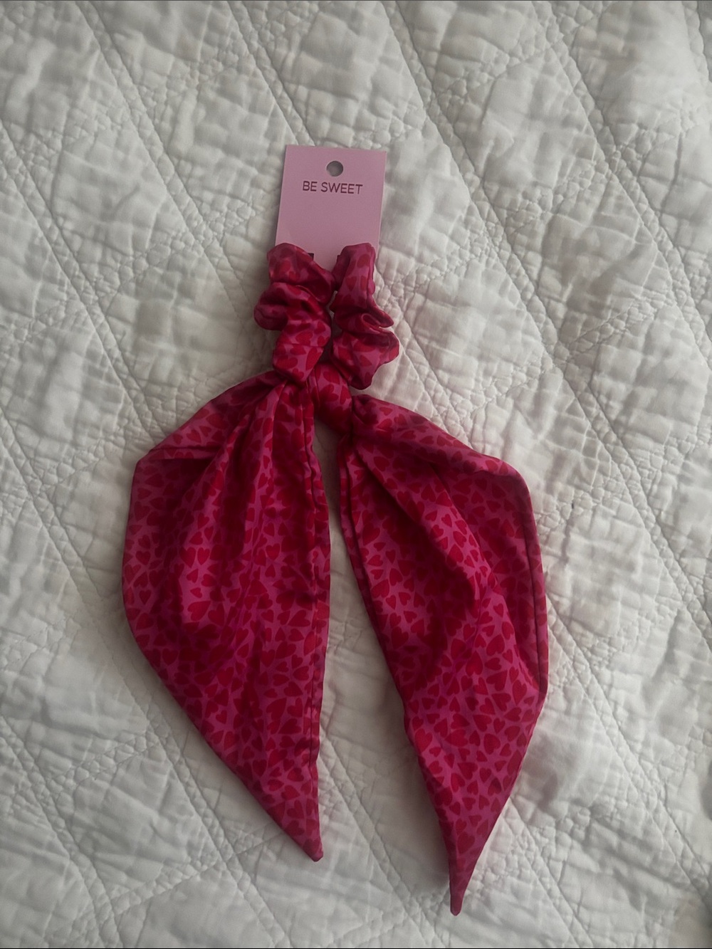 NWT Target Be Sweet Satin Scrunchie Scarf Pink Red Hearts Y2K Hair Bow